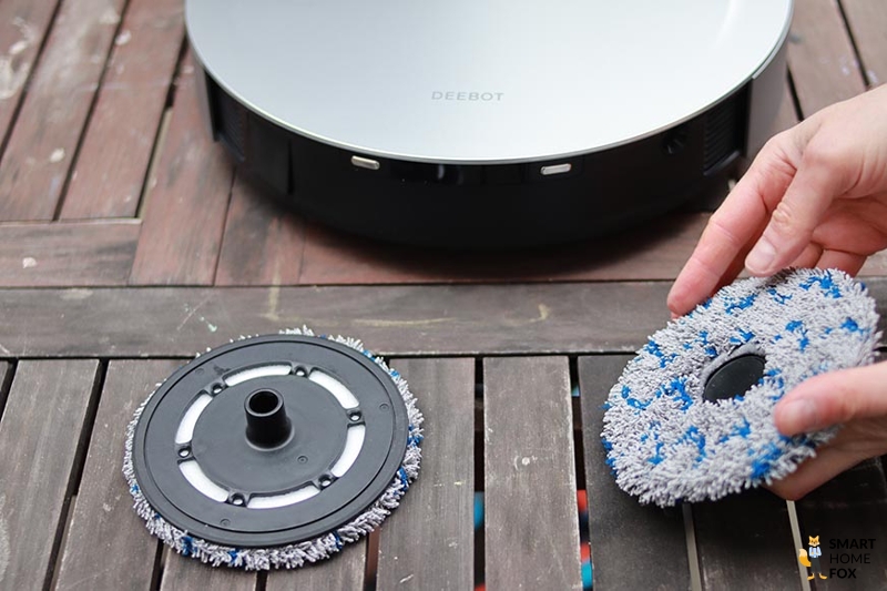 Close-up view of the mopping pads of the Ecovacs Deebot X1 OMNI robot vacuum cleaner